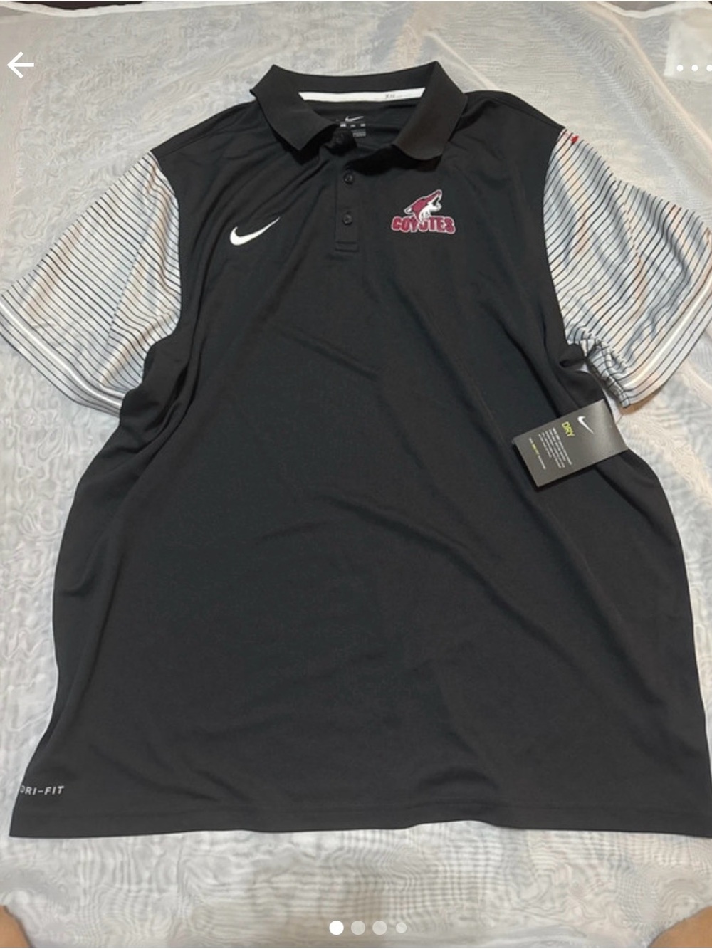 Nike Men’s Black Dri-FIT Polo with Striped Sleeves - Coyotes Logo